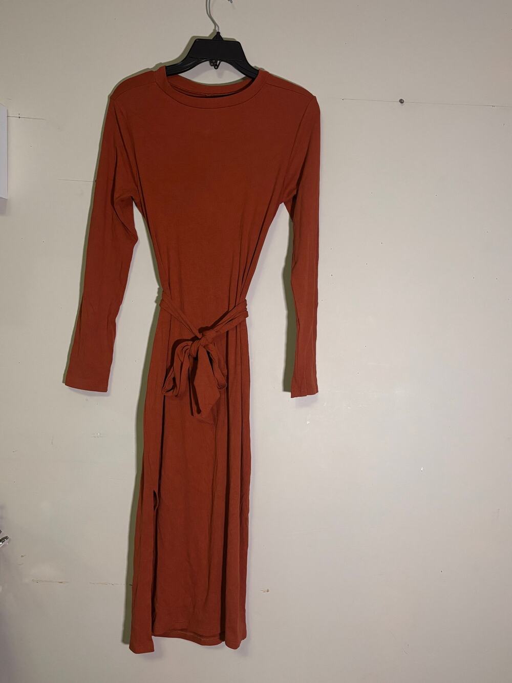 Rustic orange ribbed backless bodycon dress